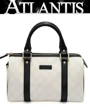 Gucci GG Supreme Boston Handbag x Leather White Black